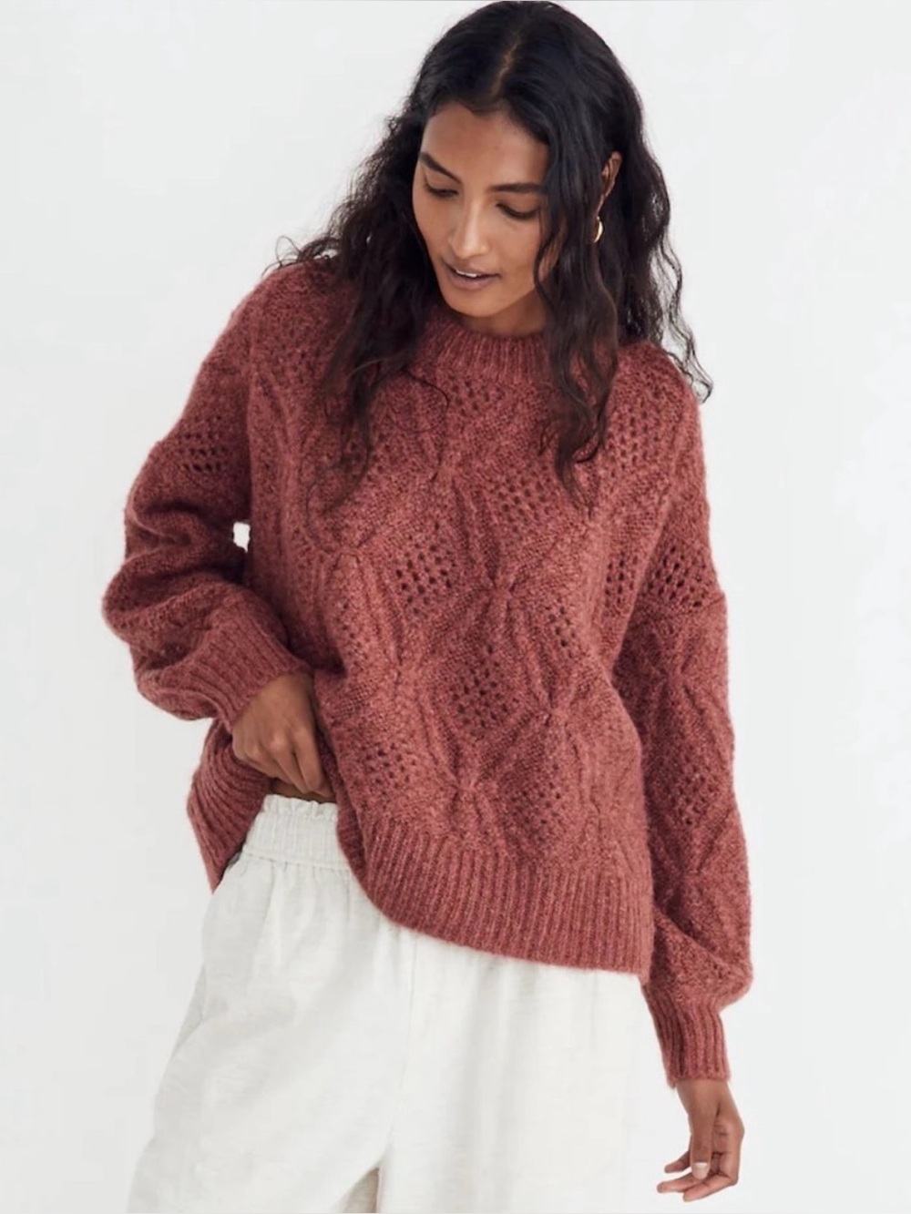 Madewell cayden pointelle balloon sleeve sweater size small